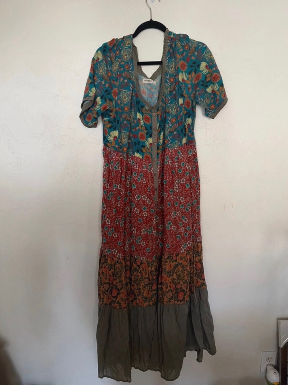 NATURAL LIFE Teal, Red & Olive Bohemian Tiered Maxi Dress